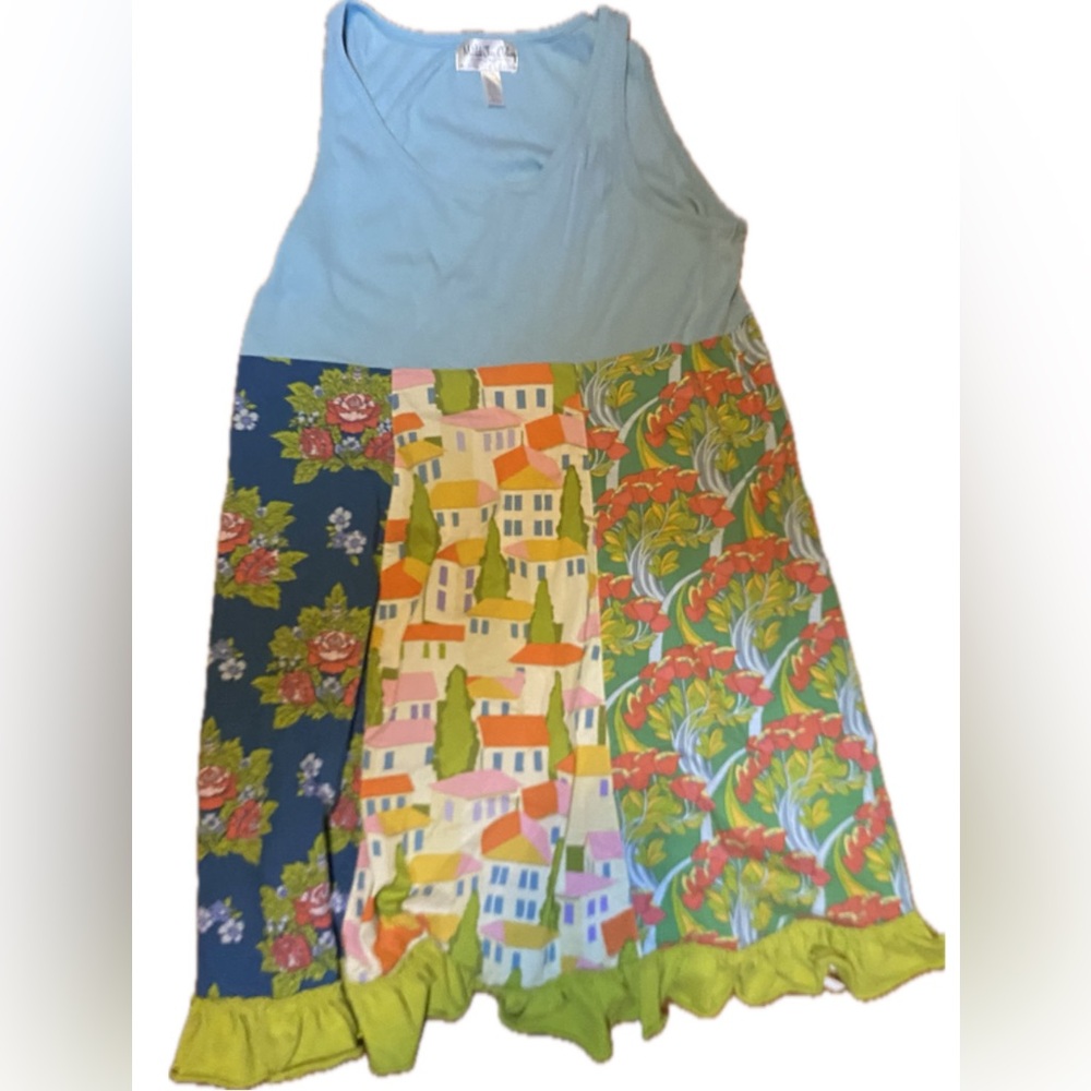 Matilda Jane Boho Patchwork Cotton Tank Babydoll Mini Dress Sz. M EUC